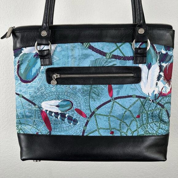 Pineda Covalin Double Handle Shoulder Tote Bag Purse Leather & Silk - Picture 3 of 9